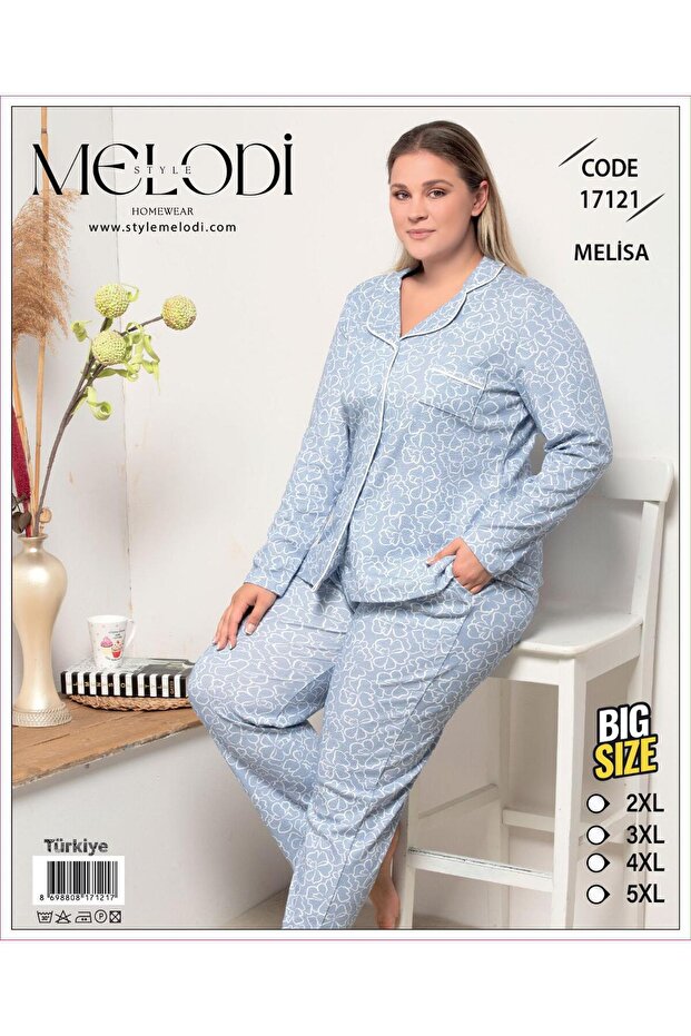 Plus Size Buttoned Pajama Set 17121