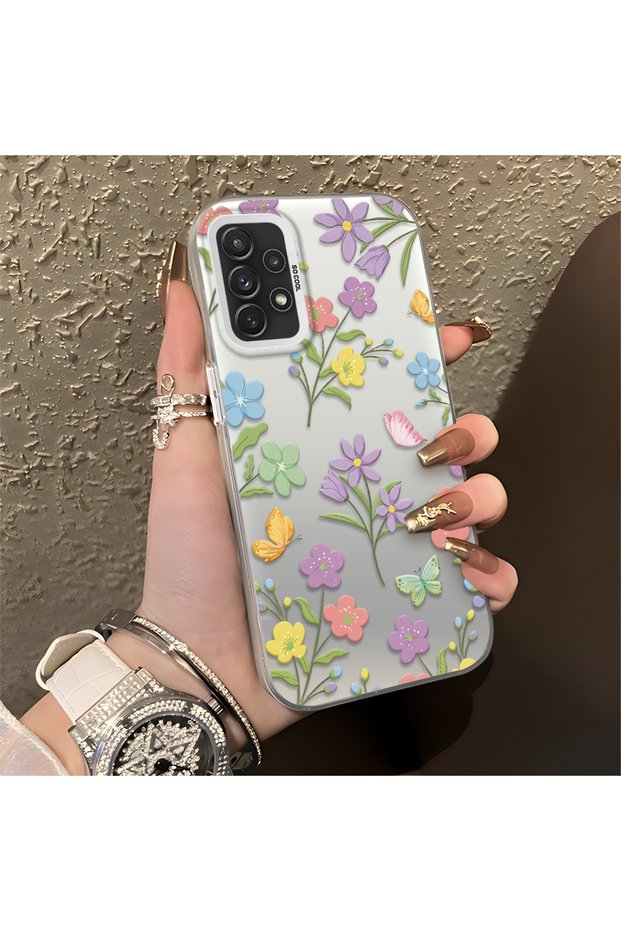 Samsung Galaxy A72 Compatible Colorful Flower and Butterfly Case, Shock Absorbing Structure, Matte Texture