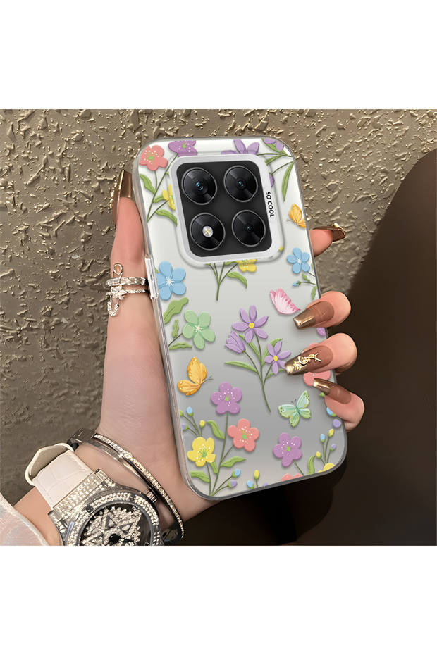 Poco X7 Compatible Colorful Flower and Butterfly Case, Shock-Absorbing Structure, Matte Texture