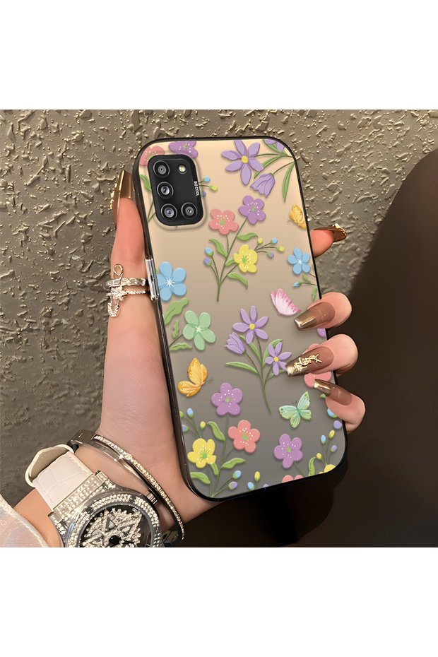 Samsung Galaxy A31 Compatible Colorful Flower and Butterfly Case, Shock Absorbing Structure, Matte Texture