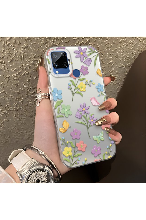 Realme C15/C25/C25S Compatible Colorful Flower and Butterfly Case, Shock-Absorbing Structure, Matte Texture