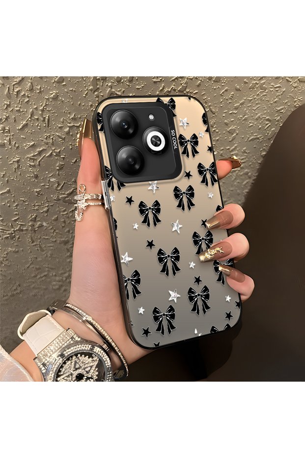 Tecno Spark 20 Compatible Stylish Black Bow Full Print Case, Non-Slip Edge, Anti-Fingerprint