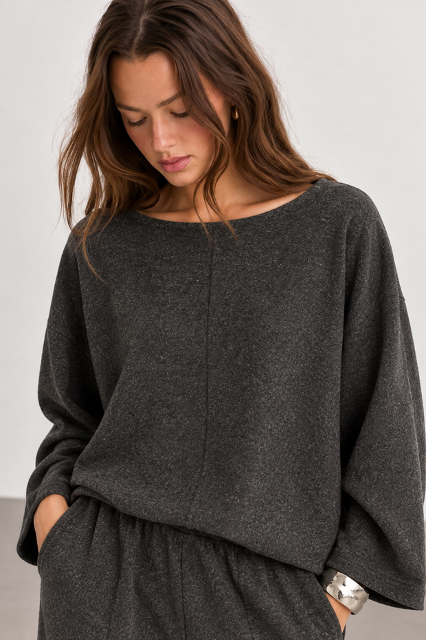 Boat Neck Off-Shoulder Long Sleeve Blouse | Mkw1711501-1