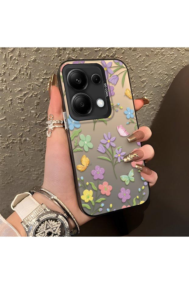 Redmi Note 14S Compatible Colorful Flower and Butterfly Case, Shock-Absorbing Structure, Matte Texture