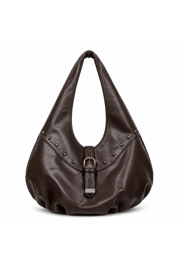Studded Buckle Half Moon Shaped Suede Women's Shoulder Bag