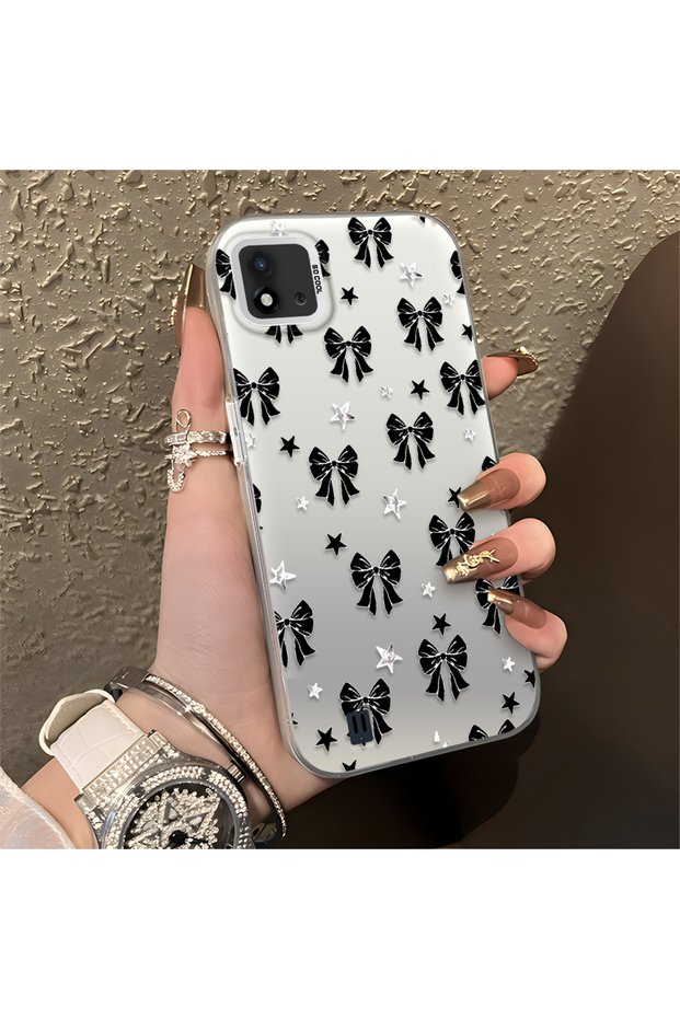 Realme C20/C20A Compatible Stylish Black Bow Full Print Case, Non-Slip Edge, Anti-Fingerprint