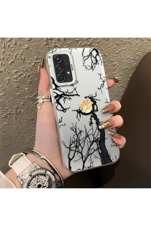 Samsung Galaxy A72 Compatible Firm Tree Branch and Full Moon Art Case, Shock-Absorbing Structure