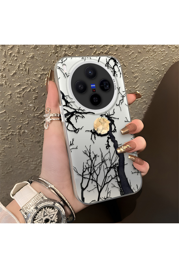 Vivo X300 Compatible Dry Tree and Full Moon Art Case, Shock-Absorbing Structure