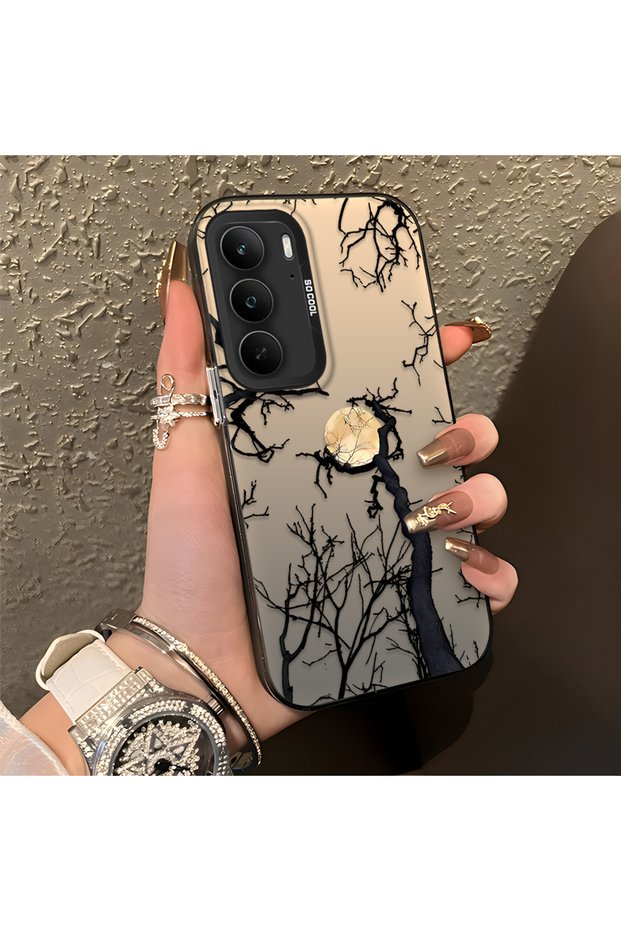 Realme C75 4g Compatible Dry Tree and Full Moon Art Case, Shock-Absorbing Structure