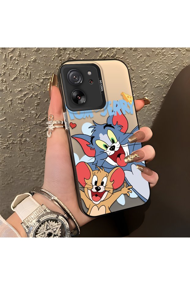 Mi 13T/Mi 13t Pro Compatible Cute Cartoon Cat and Mouse Case, Shock-Absorbing Structure, Matte Texture