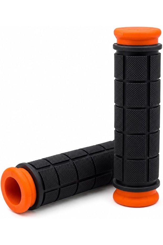 Bicycle Handlebar Grips, 1 Pair Black & Orange Rubber Bike Grips, Non-Slip Textured 22mm 7/8 Inch Handle Grip Set for Bicycle, Scooter, Motorcycle & ATV