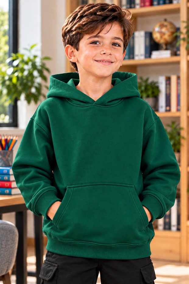 Boys' Hooded Oversized Sweatshirt with Kangaroo Pocket