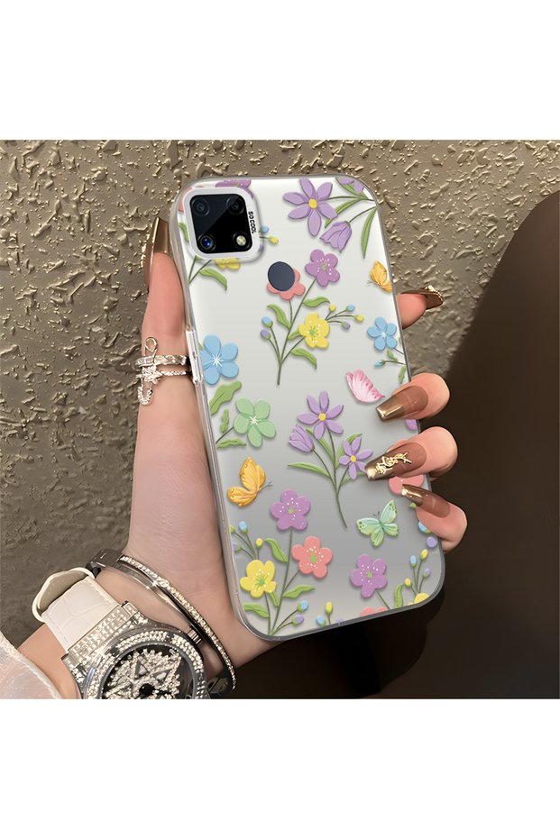 Realme C15/C25/C25S Compatible Colorful Flower and Butterfly Case, Shock-Absorbing Structure, Matte Texture