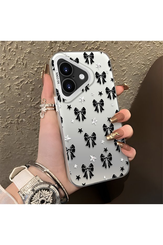 iPhone 17 Compatible Stylish Black Bow Full Print Case, Non-Slip Edge, Anti-Fingerprint