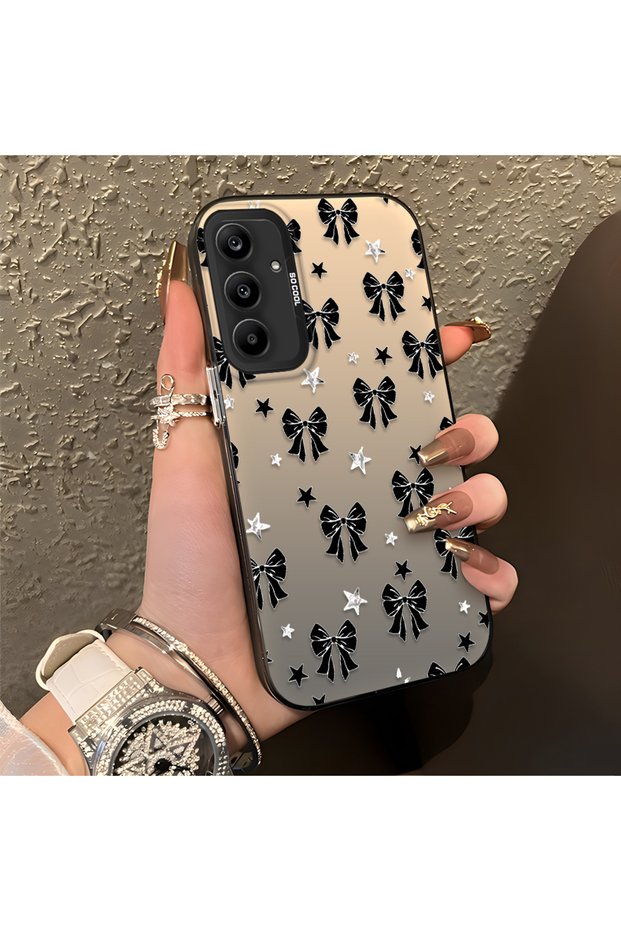 Samsung Galaxy A25 Compatible Stylish Black Bow Full Print Case, Non-Slip Edge, Anti-Fingerprint