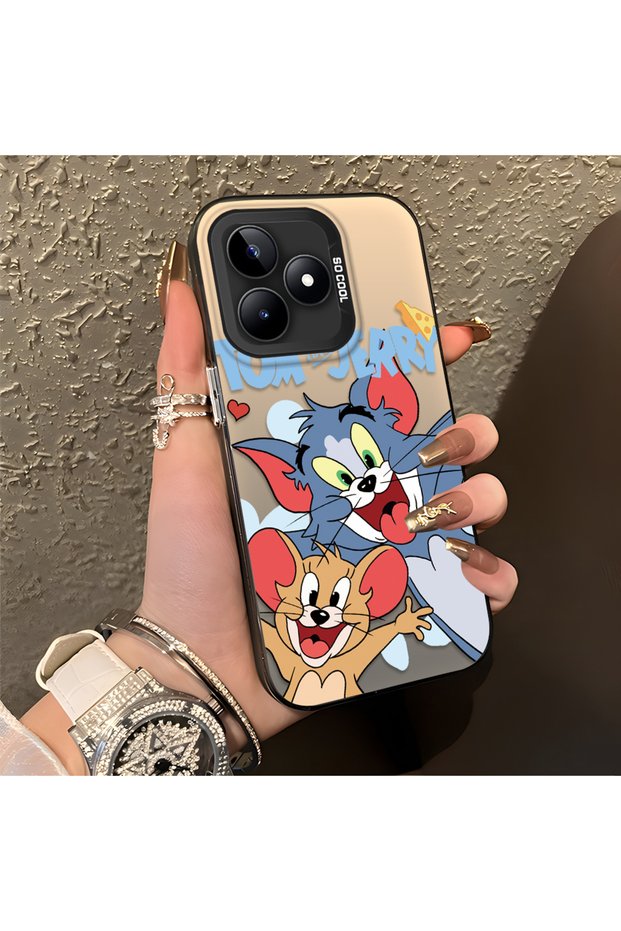 Realme C51/C53 Compatible Cute Cartoon Cat and Mouse Case, Shock-Absorbing Structure, Matte Texture
