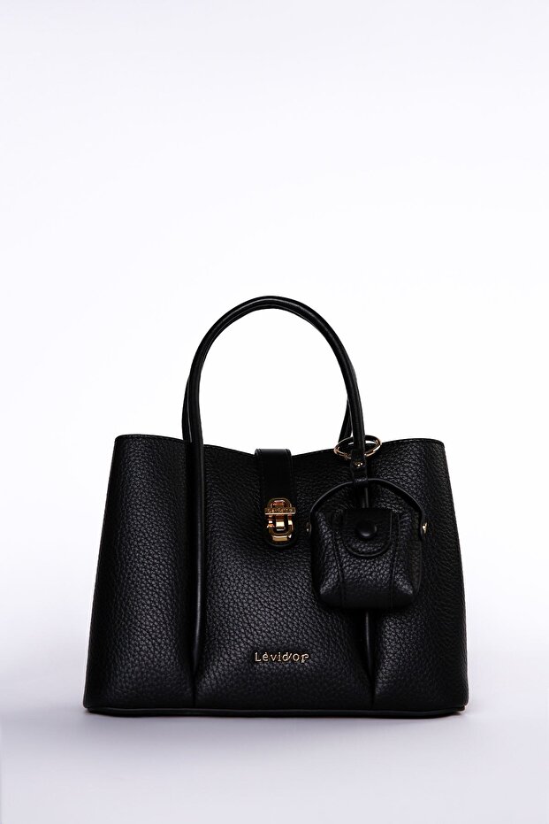 Black leather lockable shoulder bag