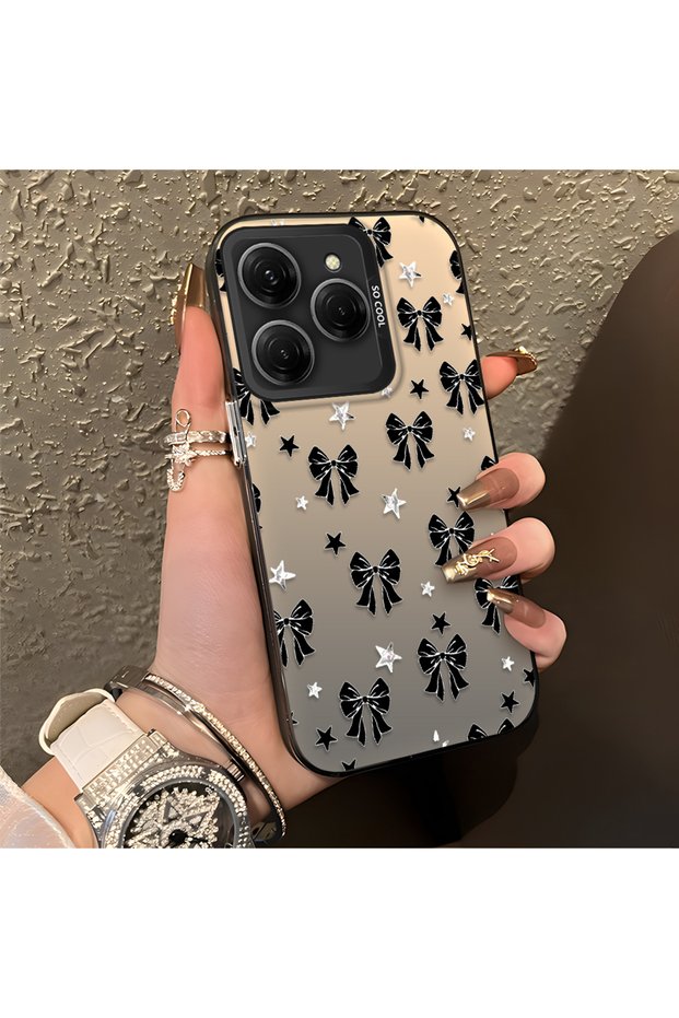 Tecno Spark 20 Pro 4G/5G Compatible Stylish Black Bow Full Print Case, Fingerprint Resistant