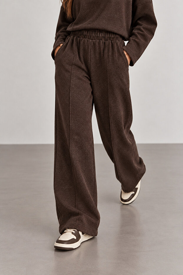 Wide Leg Trousers with Elastic Waist and Front Stitching Detail | Mkw6811505-1
