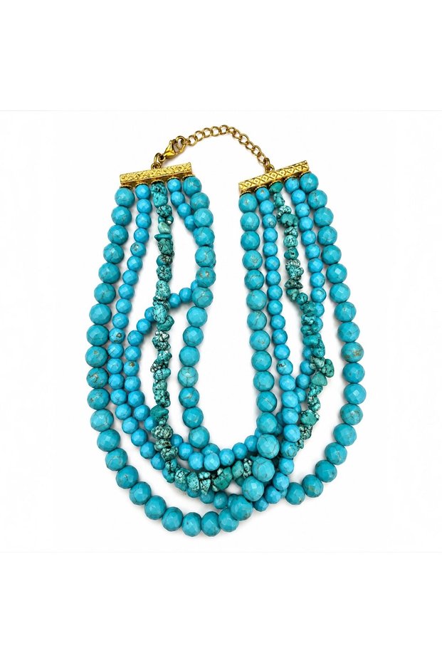 5 Row Turquoise Natural Stone Necklace
