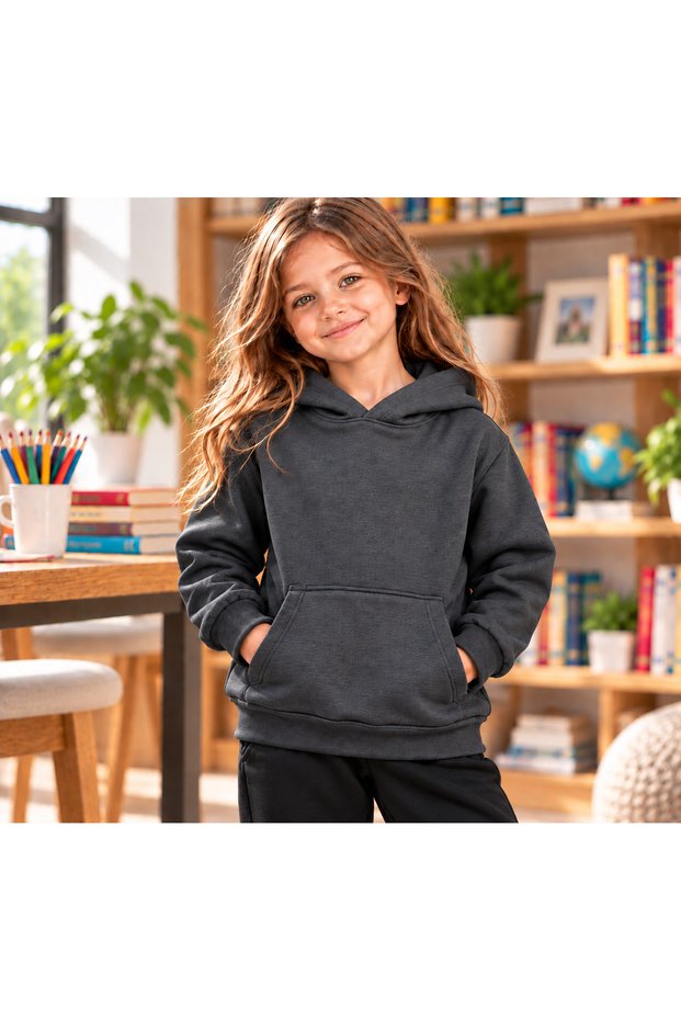 Girls' Hooded Oversized Sweatshirt with Kangaroo Pocket