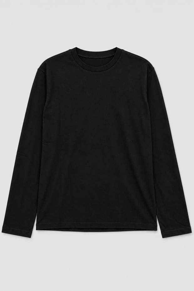Women's Crew Neck Plain Long Sleeve Black Sweatshirt