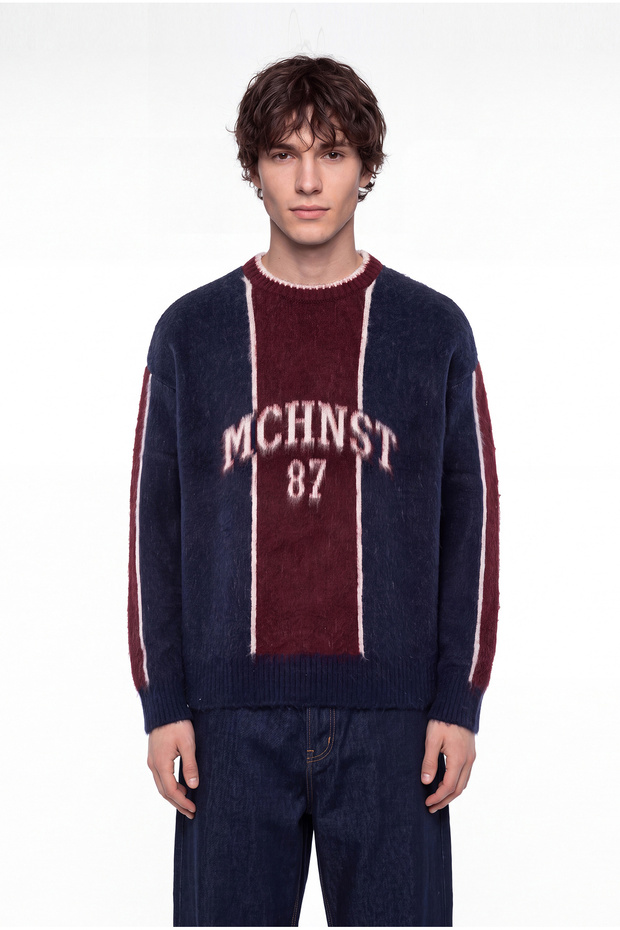 Men's Mchnst Written Crew Neck Knitwear Navy Blue