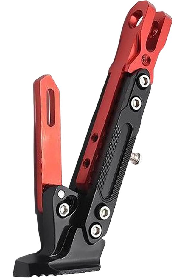 Adjustable Kickstand for E-Bike, Electric Scooter, Bicycle & Motorcycle – Heavy Duty Folding Side Stand with Height Adjustment, Anti-Slip Foot, Return Spring & Mounting Hardware, Red/Black