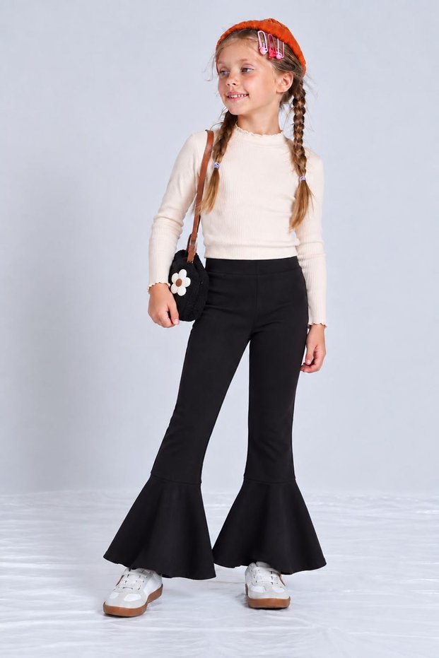 Girl's Spanish Ribbed Seasonal Stretchy Leggings - Black
