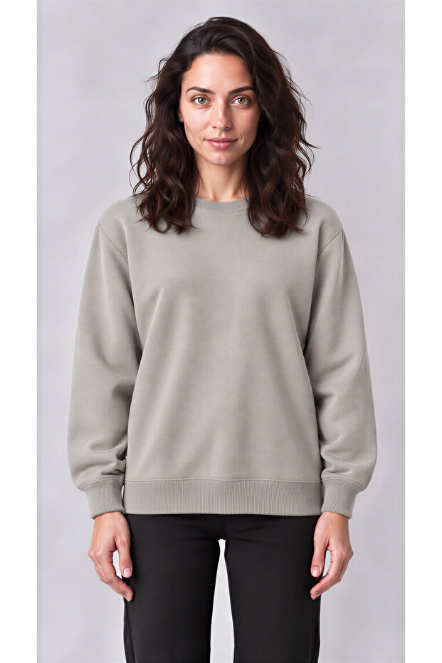 Women's Stone Crew Neck Soft Puff Fabric Casual Comfortable Sweatshirt