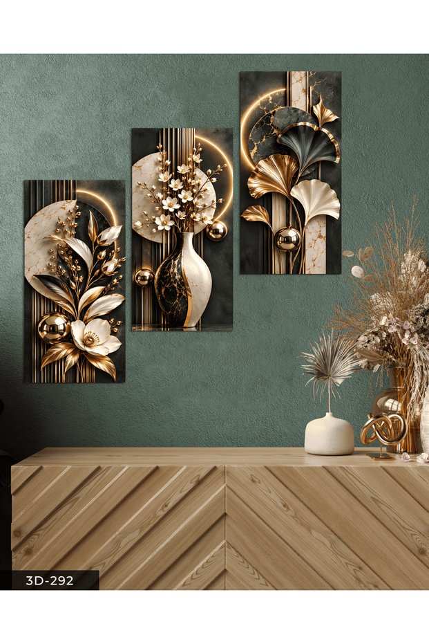 Gold Detailed Patterns and Flowers 3-Piece Mdf Table