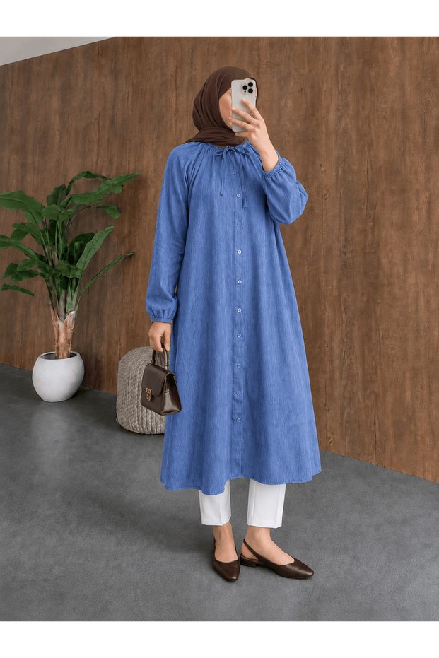 Tencel Buttoned Front Tunic - 05874 - Blue