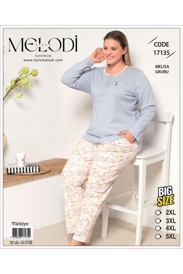 Plus Size Pajama Set Blue 17135