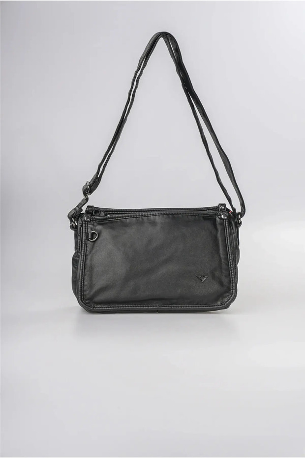 Washable Leather Cross Shoulder Bag Multi-Compartment Soft Textured Stylish Daily Bag Black 18168