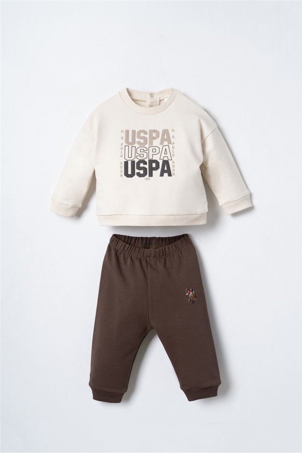 Baby Boy Printed Green Long Sleeve Tracksuit Set 6-36 Months Beige