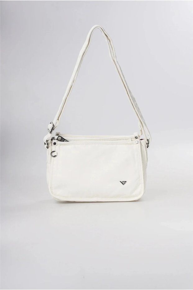 Washable Leather Crossbody Shoulder Bag Multi-Compartment Soft Textured Stylish Daily Bag White 18168