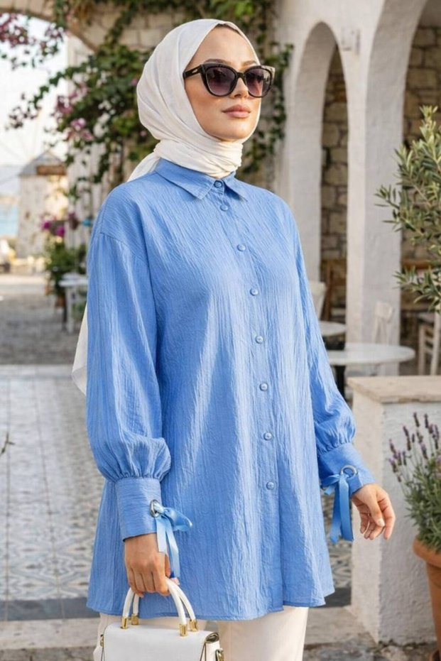 Blue Hijab Tunic with Lace Detail 53701m