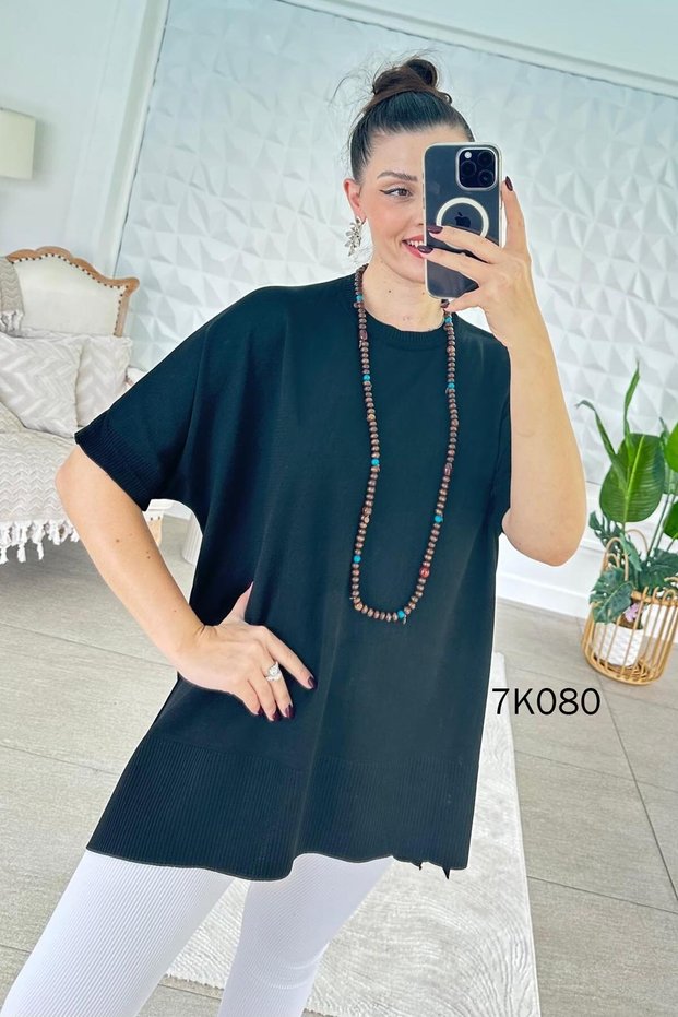 Bat Sleeve Long Knitwear Blouse 7K080