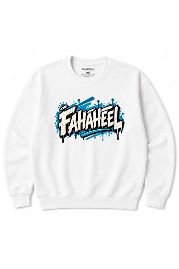 Fahaheel Blue Street Graffiti Lettering Graphic Sweatshirt