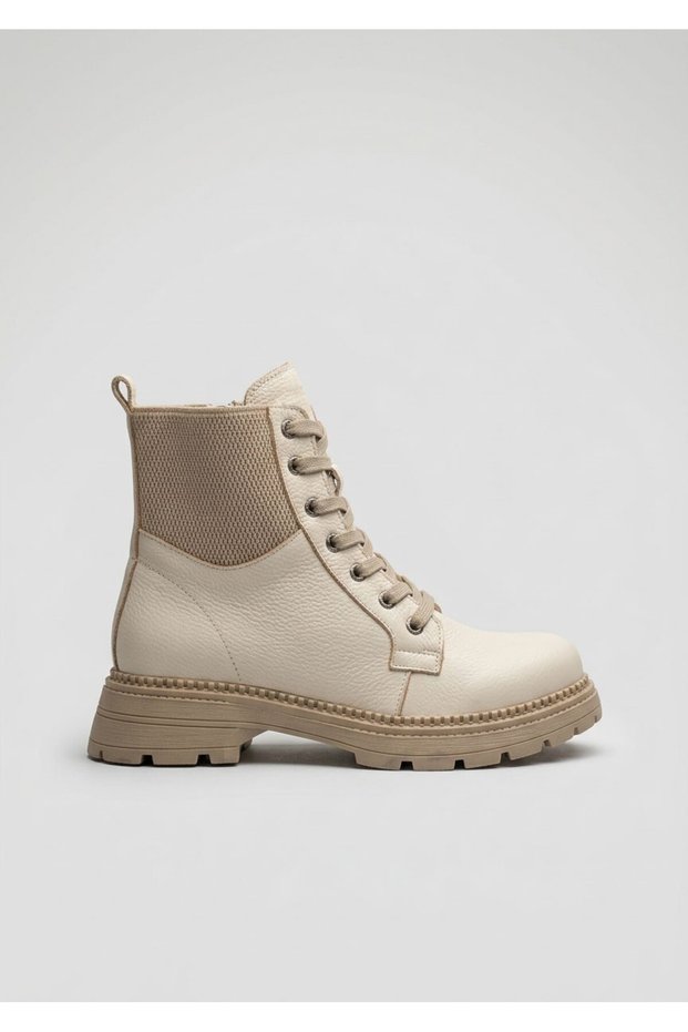 25100145K Genuine Leather Zippered Boots with Elastic Back Detail for Women