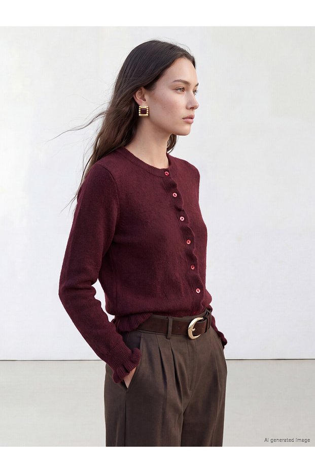 Alita City Lcw Modest Burgundy Knitwear Plain Short Women's Cardigan with a Difference