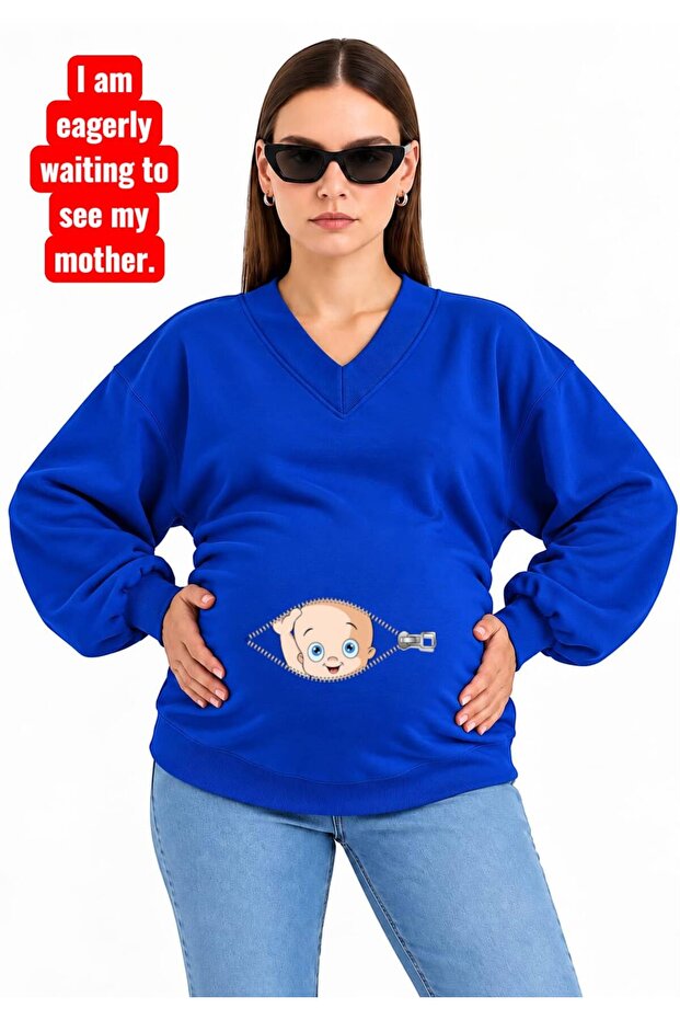3 Yarn Combed Cotton Zippered Baby Pregnant V-Neck Sweatshirt Jr4
