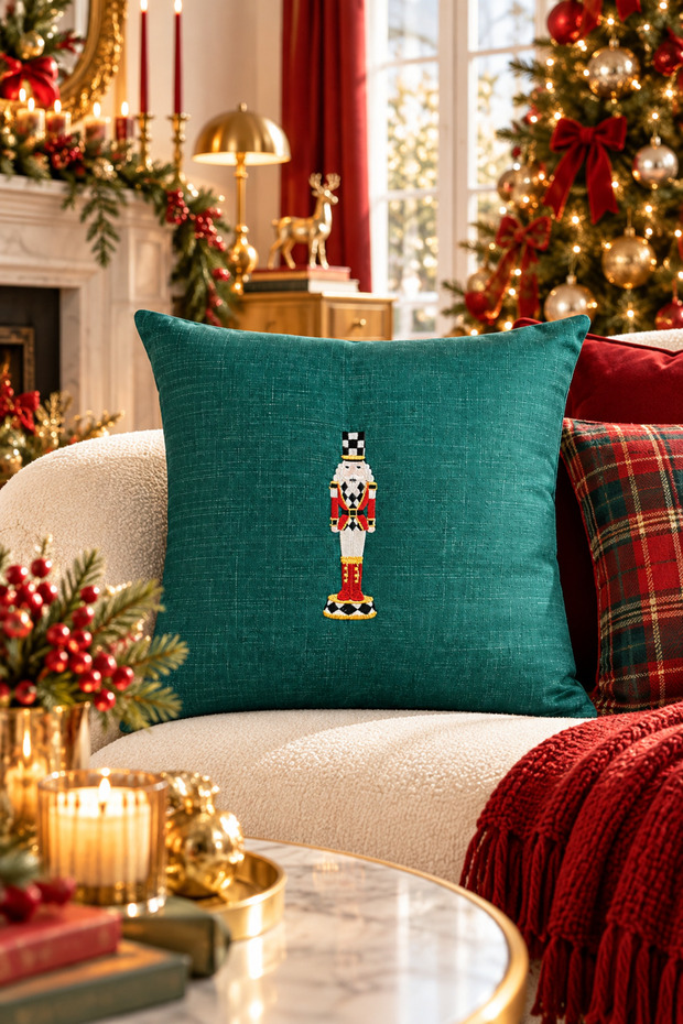 Premium Embroidered Cushion Cover - Artdeco Green Tin Soldier - 43*43 cm - Pnk001