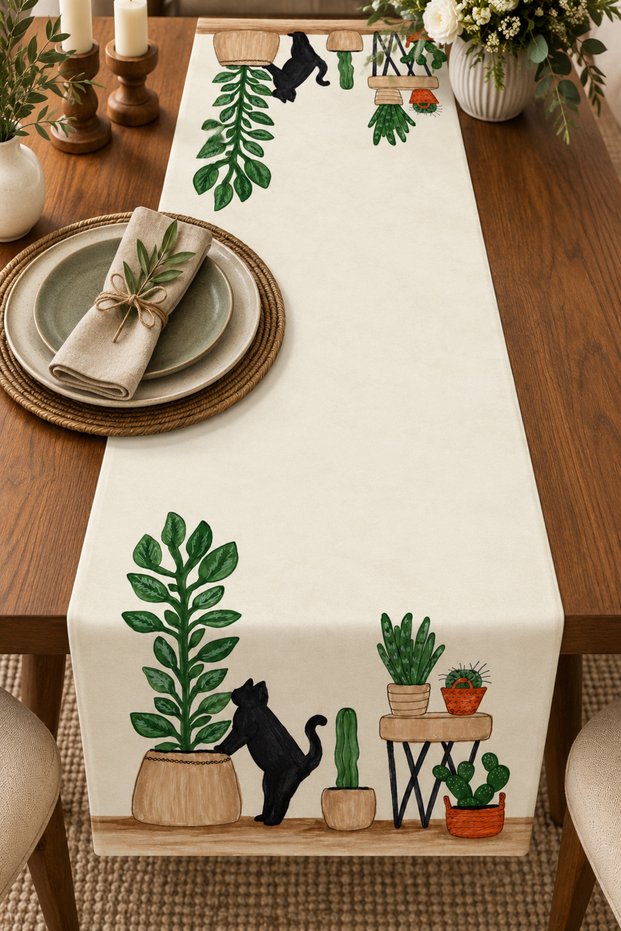 Curious Cat Runner 40X140 cm – Fun Decorative Tablecloth with Cat Pattern