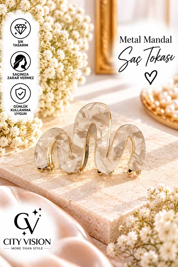 Wave Model Acetate Coated Beige Color Metal Hairpin 6 cm