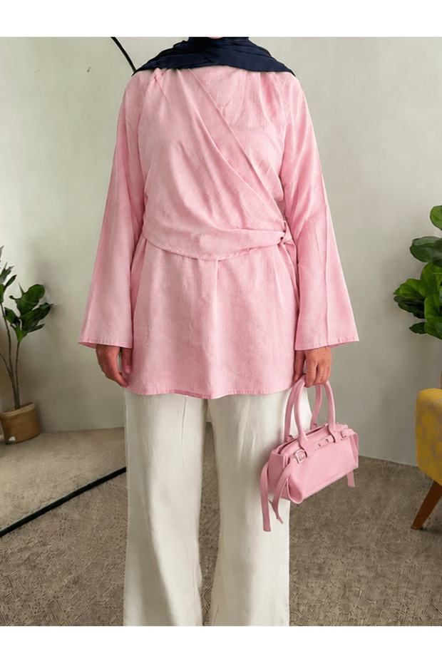Striped Side Shawl Tunic - 61423 - Dusty Pink