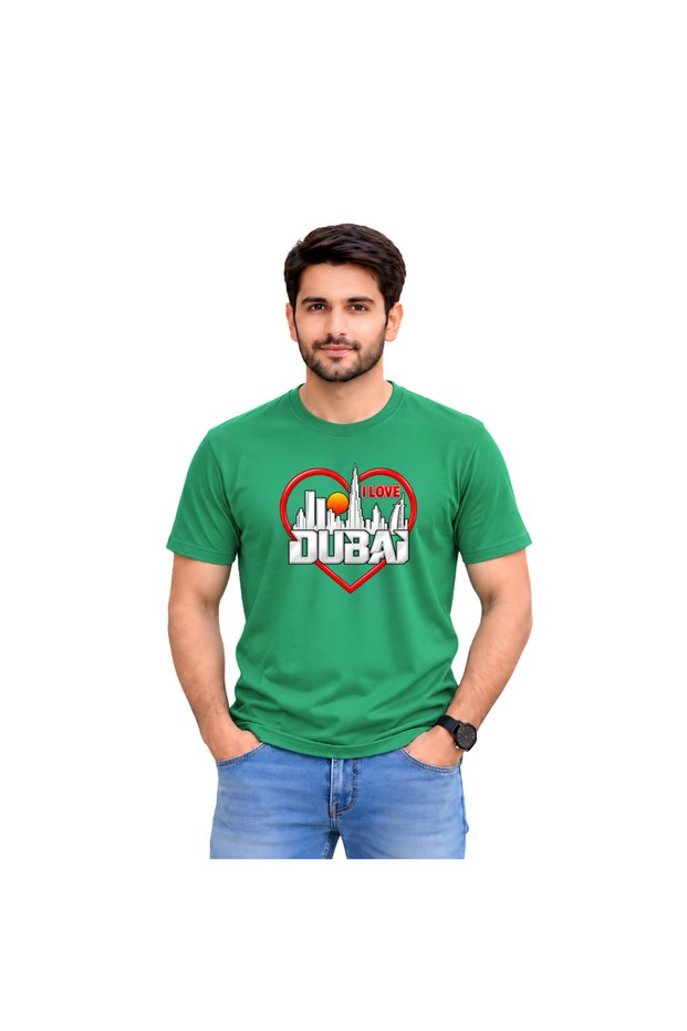 I Love Dubai Adult Mens T-Shirt - Round Neck with Short Sleeve - Men Cotton T-Shirt - Printed T-Shirt