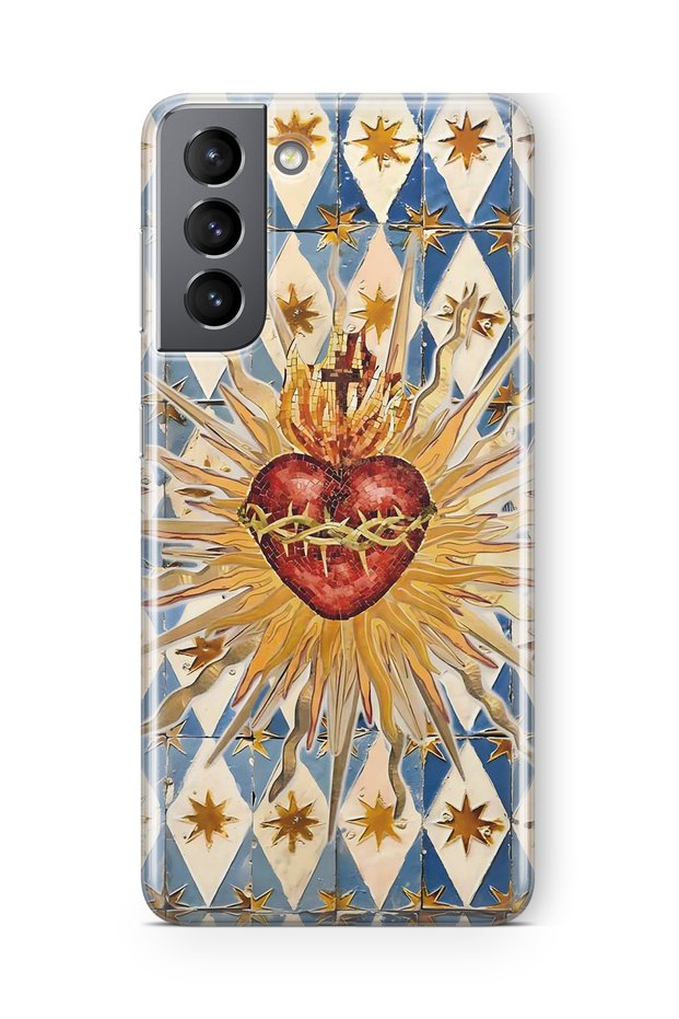 Samsung Galaxy S22 Compatible Vintage Sun and Heart Pattern Transparent Phone Case