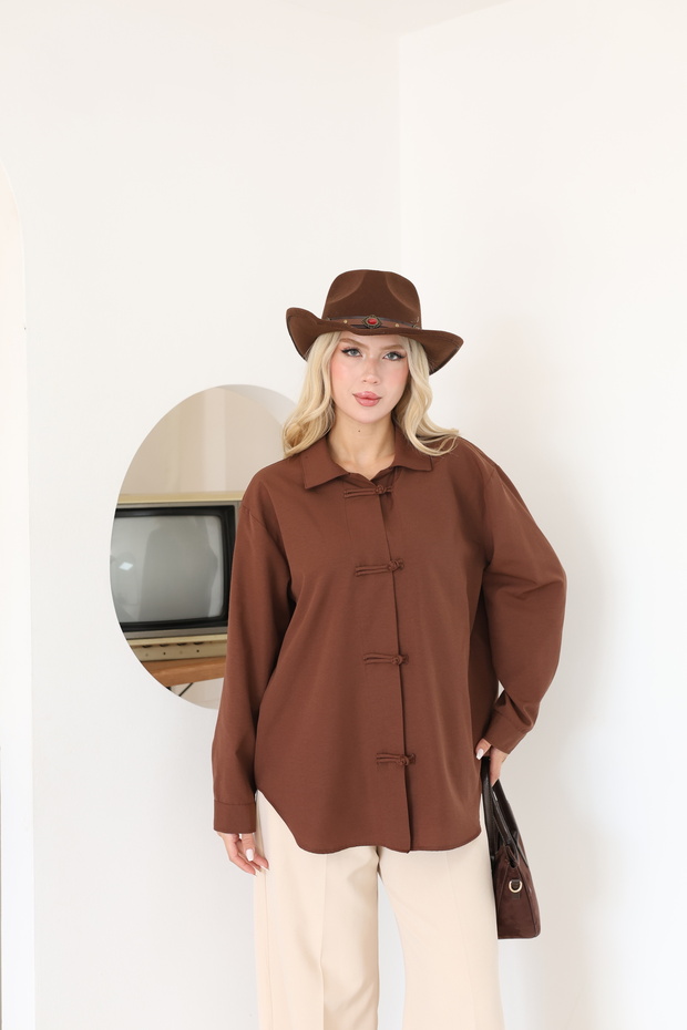 Women's Chinese Buttoned Trendy Basic Stylish Casual Shirt Suitable for Hijab