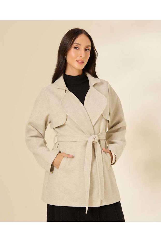 Women Beige Short Trench Coat